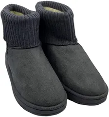 APOSITV レディース ムートンブーツ ショート ニット ボア ニットブーツ 裏起毛 リブニット 軽量 防寒 24.0 (グレー,  24.0 cm)