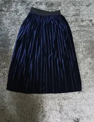 ベルベット プリーツ ロング スカート ネイビー フリーサイズ