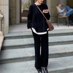 送料無料 ニット セットアップ ニットセーター レディース 秋冬 ニットセットアップ 長袖 冬 セーター プルオーバー ワイドパンツ 上下セット 通勤 カジュアル シンプル ゆったり リブニット 厚手
