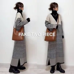 送料無料 ニット ワンピース レディース 即購入OK ハイネック ニットワンピ 長袖 重ね着風 レイヤード風 ロング丈 マキシ丈 配色 切り替え 体型カバー ゆったり シンプル カジュアル おしゃれ かわいい 秋 冬