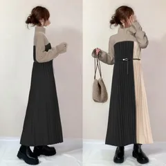 送料無料 ニットワンピース 今季 即購入OK 春夏 マキシ丈 ロング 大人かわいい ニット かわいい きれいめ 秋冬 ウール ニット ワンピース 女性用 ハーフ タートルネック プルオーバー 長袖 上品 通勤