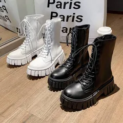 送料無料 ブーツ レディース ショートブーツ 厚底ブーツ マーティンブーツ ワークブーツ 編み上げ ジップ付き 厚底 お出かけ シューズ 痛くない 疲れない 通勤 通学 秋冬 シンプル カジュアル