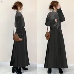 送料無料 ロングワンピース 即購入OK 春秋 切り替え ワンピース レディース プリーツワンピース 秋冬 ワンピース レディース プリーツワンピース 丸首 長袖