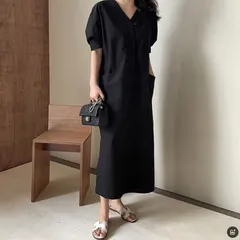 送料無料 ワンピース 半袖 ロング丈 ワンピース Vネック レディース 春 夏 ウエストマーク 綿麻ライク ワンピ ロングワンピース 大きいサイズ 夏 華奢見え シンプル きれいめ 体型カバー オーバーサイズ ゆったり ゆ