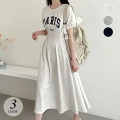 送料無料 ワンピース レディース ロングワンピース 春 夏 ドレス 半袖ワンピース ウエストスリム ロゴワンピース ワンピ カジュアル オシャレ ロゴ 韓国ファッション