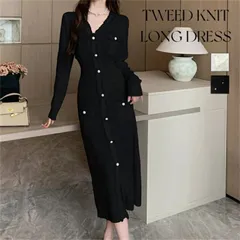 送料無料 ニット ワンピース レディース ロング キレイめ 長袖 ロングワンピース ツイード ツイードワンピース ニットワンピ ワンピースドレス タイトワンピース ワンピーススーツ 秋冬 春秋 ツイード風 伸縮 フォーマル デート