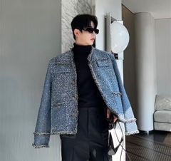 韓国風 メンズ デザインブルーツイードジャケットalude - メルカリ
