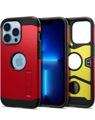 【AKG8】 Spigen iPhone13Proケース 衝撃吸収 米軍MIL規格取得 おしゃれ 3層構造 スタンド付き カメラ保護 傷防止 ワイヤレス充電対応 タフ・アーマー ACS03278 (レッド)