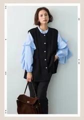 ティアードフリルスリーブパールボタンブラウス　ブルー　frene フラーネ