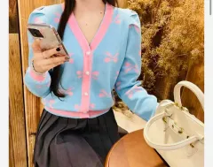 送料無料＆送料込み#ほぼ新品#Vネックリボンニットカーディガン#定価25,800円