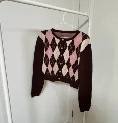 送料無料&送料込み#アーガイルクロップドニットカーディガン