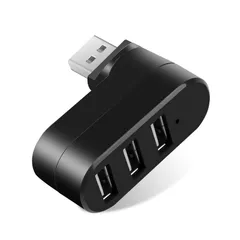 軽量 高速データ転送 USBポート拡張 180°usbハブ 携帯便利 回転可能90°/ バスパワー USB2.0コンボハブ (ブラック) 3ポート ミニUSBハブ