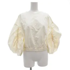 ランバンオンブルー LANVIN en Bleu 袖ボリュームブラウス カットソー 七分袖 バックリボン ギャザー 38 白 ホワイト /GV