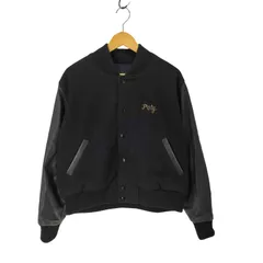 ユーズドフルギ USED古着 80-90s USA製 企業ロゴ刺繍 ラムレザー 切替 スタジアム ジャケット スタジャン メンズ  L