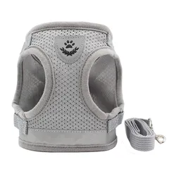 新品 ハーネス 犬 胴輪 はーねすリードセット小型犬 超小型犬 子犬 猫 ベストエアメッシュ 反射機能付き ソフト かわいい おしゃれ安全 軽量 通気性 調節可能 散歩用 出かけ用 5色（グレー，M）