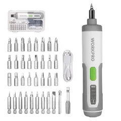 WORKPRO 電動ドライバー ドライバーセット コードレスドライバー 3.6V 充電式 電動差替式 トルク調整可能 手動兼用 LEDライト Cr-Vビット34本付属 1300mAh大容量電池 Type-C充電 充電ケーブル付き DIY 家具組立 メンテナ