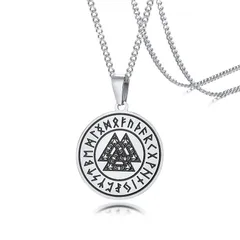 【数量限定】ペンダント バイキングモチーフ ルーン文字 北欧神話 お守り ロングチェーン 60cm アクセサリー ステンレス メンズ クリスマス ネックレス ヴァルクヌート プレゼント [Rockyu]