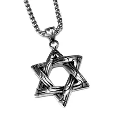 【新着商品】シルバー ステンレス ネックレス メンズ ベネチアンチェーン ペンダント ダビデの星 六芒星 籠目 刻み紋入り 魔除け お守り STYLE] [CLY