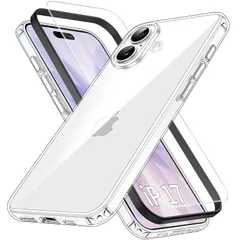 Eakanern For iPhone 17 ケース クリア【ガラスフィルム付き・ガイド枠付き】 【米軍MIL規格 SGS認証】 iPhone 17 透明 ケース 耐久性 黄ばみ防止 ワイヤレス充電可能 スマホケース ストラップホール付き （6.3インチ） 0
