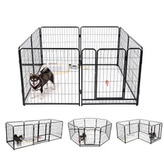 KIRATAKU 大型犬 サークル スチール製 ペットサークル 犬用サークル 犬用フェンス 犬 ゲージ 大型 室内 60/80/98CM 室外兼用 折り畳み式 組立簡単 複数連結可能 (ブラック, 高さ80CM, パネル1枚+ドアーパネル1枚) 0