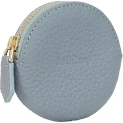 [RafiCaro] コインケース 丸型 小銭入れ 本革 YKKファスナー ミニ財布 ミニポーチ 小物入れ 化粧ポーチ マルチケース ラウンド型 シンプル おしゃれ 軽量 ダスティブルー 1