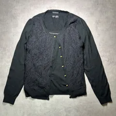 C.D.S BASIC アンサンブル カーディガン 半袖ニット 2点セット Lサイズ ブラック 黒 レース切替 パール装飾 上品 きれいめ フォーマル オフィス セレモニー レディース シーディーエスベーシックのサムネイル