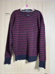 ポロ ワイン&ネイビー ストライプ ニット / XL