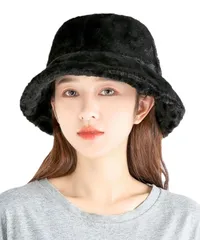 ハット ふわふわ フェイクファー もこもこ 防寒 帽子 ファー帽子 冬 暖かい レディース 可愛い おしゃれ バケットハット 無地 韓国風 ファー 小顔効果 秋冬 [ユニバーストック] 軽量 調節可 [UNIVERSTOCK] フリーサイズ バケハ