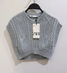 ZARA ケーブルニットベスト スカイブルー S 未使用 新品