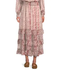 メロデイ レディース ボトムスカート フリル裾 ティアード シフォン A ライン プリント フリル ミディ MELLODAY Coordinating Printed Chiffon Tiered Ruffle Hem ALine Midi Skirt Win