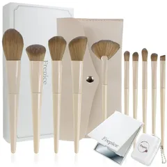 Frepice メイクブラシ【10本 セット】パウダーブラシ コンシーラーブラシ メイクブラシケース 化粧/Rice-plant 0