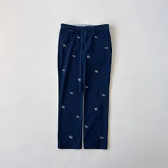 【希少】ポロ ラルフローレン 犬 総刺繍 ストレッチ スリム チノ W32 紺 ポロラルフローレン ドッグ エンブロイダリー パンツ ネイビー 刺繍 M2543