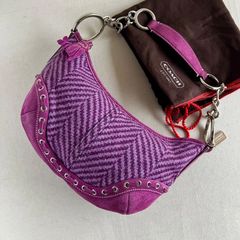 Coach Vintage Purple Wool Suede Herringbone Shoulder Bag Y2K