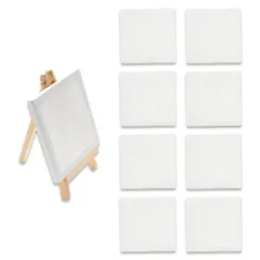 【在庫処分】8cm×8cm 純綿 8個セット 絵画ボード 正方形 ミニキャンバスボード 画材 油絵 アクリル画 キャンバス 水彩画対応 初心者練習用 イーゼル付きのサムネイル