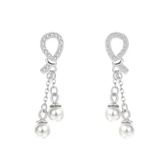 Seova ピアス シルバー925 レディース 人気 金属アレルギー対応 つけっぱなし ジルコン ロング ゆれる おしゃれ エレガント パールピアス 真珠 揺れる シンプル 普段使い 誕生日プレゼント (シルバー パールD) 1