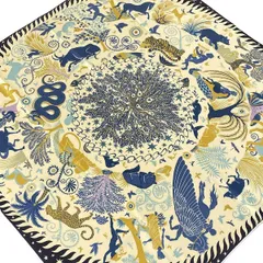 エルメス スカーフ新品同様  カレ ダブルフェイス 90 オレンジ×ベージュ×マルチ Sous le Charme d'Orphee/オルフェウスの魅力に誘われて