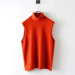 良品 スコットランド製 JPタグ エルメス HERMES カシミヤ タートルネックノースリーブニット トップス ME オレンジ┃//【2400014841480】