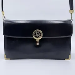 Christian Dior（クリスチャン・ディオール）ヴィンテージ レザーショルダーバッグ ブラック ゴールドロゴ金具