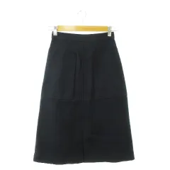 フレディ エミュ fredy emue スカート タイト 台形 ミモレ ロング ウール混 フロントスリット バックゴム 36 紺 ネイビー /AH5