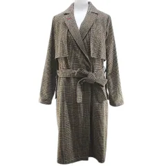 キュー Q グレンチェック柄 チェスターコート トレンチ調 ロング丈 2 茶系 ブラウン ダブルボタン