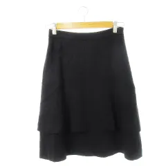 イネド INED スカート フレア ティアード ひざ丈 ウール ストレッチ フェミニン 9 黒 ブラック /CK11