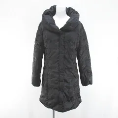 HONESTY 迷彩柄 カモフラ ダウンコート ロング丈 比翼 1 黒系 ブラック ジップアップ 裏地