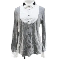 ランバン LANVIN COLLECTION 長袖 カットソー 38 灰系 グレー 切替 ハーフボタン テープ