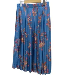ザラ トラファルック ZARA Trafaluc プリーツスカート ひざ下丈 M 青系 ブルー 花柄  裏地付き