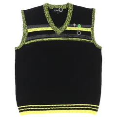 極美品△RAF SIMONS FRED PERRY ラフシモンズ フレッドペリー SK1959/102/00170/392 ウール混 Vネック ニット ベスト ブラック イエロー系 L メンズ