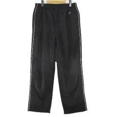 チャンピオン CHAMPION C9-N201 スポーツウェア ナイロン パンツ ロング丈 XL 黒系 ブラック ウエストゴム ロゴ 刺繍 フリース裏地 タグ付