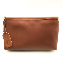 良品 COACH コーチ レザー ポーチ 小物入れ 化粧ポーチ ブラウン 無地 ブランド レディース m15475