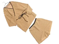 willfully ウィルフリー ボーダー カシュクールカーディガン ショートパンツ セットアップ sizeF/ベージュ ■◇ レディース