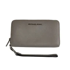 良品 MICHAEL KORS マイケルコース レザー メタルロゴ ラウンドファスナー ロングウォレット 長財布 グレー レディース 古着 中古 USED
