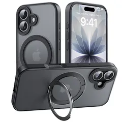 【新品】 【多機能360度回転スタンド】Mcoifull iPhone 17 用の ケース マグネット搭載 ワイヤレス充電 耐衝撃 マット感 半透明 指紋防止 アジャスタブルスタンド アイフォン17 用の ケース くろ